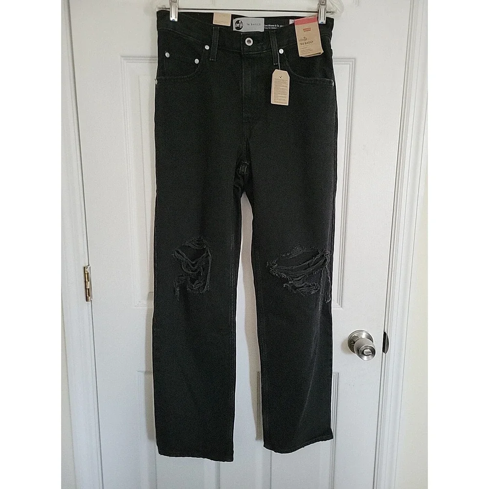 Levi's Mens SilverTab '94 Baggy Jeans Straight Leg Black Distressed 28x31 NWT